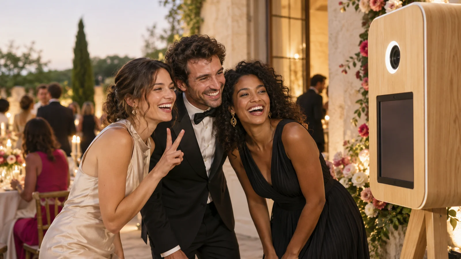 Invitées souriantes devant un photobooth